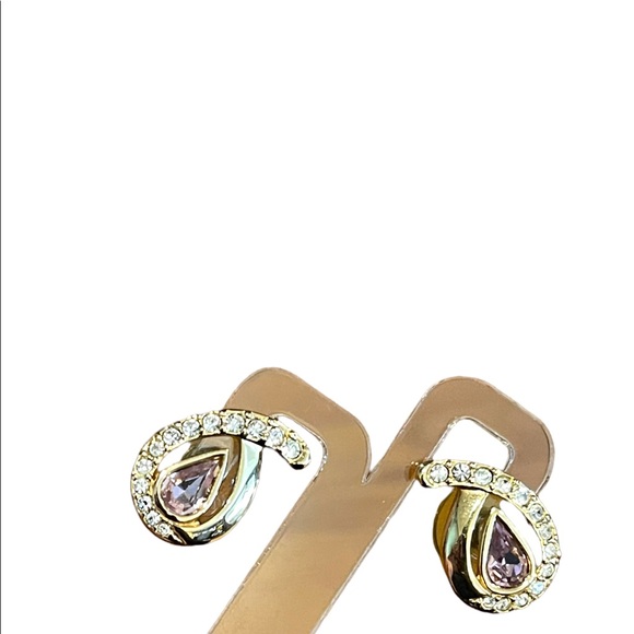Vintage Swarovski Auth (SAL) 1980s Pink crystal rhinestone gold plated earrings - Picture 6 of 7